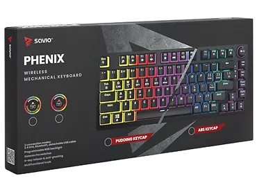 Klawiatura mechaniczna bezprzewodowa SAVIO PHENIX Gateron Red Pro, ABS