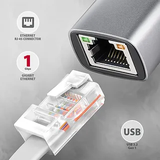 AXAGON ADE-TXPD Karta sieciowa Gigabit Ethernet adapter, USB-C 3.2 Gen 1, instalacja automatyczna, Asix AX8817, PD 100W