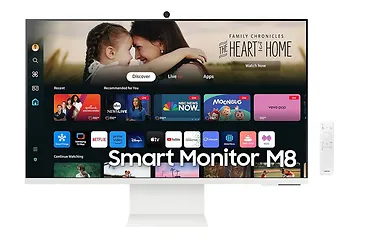 Samsung Monitor 32 cale SMART M80D VA 3840x2160 UHD 16:9 1xHDMI 1xUSB-C (65W) 2xUSB 2.0 4ms WiFi/BT HAS+PIV Webcam głośniki płaski biały 2Yd2d