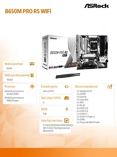 ASRock Płyta główna B650M PRO RS WIFI AM5 4DDR5 HDMI/DP mATX