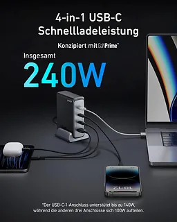 Anker Ładowarka 749 GaNPrime 240W USB-C x 3 USB-A x 1