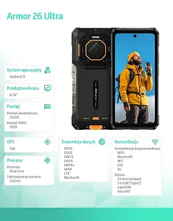 ULEFONE Smartfon Armor 26 Ultra 6.78'' 12/512GB IP68/IP69K 15600 mAh DualSIM czarny