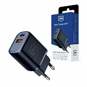 3MK Ładowarka sieciowa 20W 1xUSB-C +USB-A PD QC bez kabla Czarna