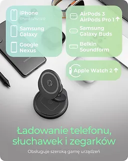 IcyBox Ładwoarka IB-SH101-CH bezprzewodowa do telefonu zegarka i słuchawek