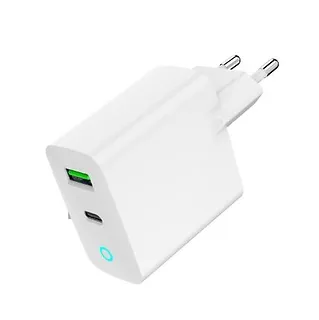 Gembird Ładowarka USB-A USB-C LED 20W PD QC3.0 biała