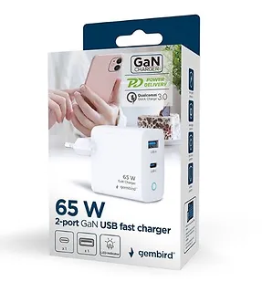 Gembird Ładowarka USB-A/C GaN LED 65W PD QC3.0 biała