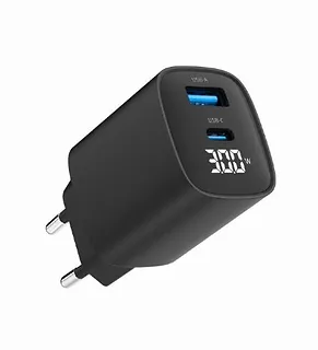 Gembird Ładowarka GaN 1xUSB-A 1xUSB-C LCD 30W PD QC3.0 czarna