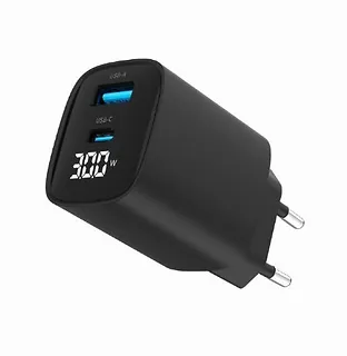 Gembird Ładowarka GaN 1xUSB-A 1xUSB-C LCD 30W PD QC3.0 czarna