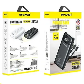 AWEI Powerbank 20000mAh P169K 22,5W USB-C+Lightning Kable / USB+USB-C