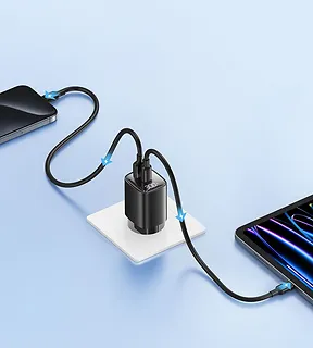 USAMS Ładowarka sieciowa 30W GaN LED USB+USB-C CC229 Fast Charging czarna