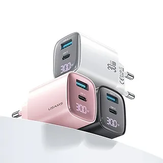 USAMS Ładowarka sieciowa 30W GaN LED USB+USB-C CC229 Fast Charging czarna