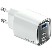 USAMS Ładowarka sieciowa 30W GaN LED USB+USB-C CC229 Fast Charging Biała