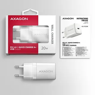 AXAGON ACU-PD20W Ładowarka sieciowa PD 20W, 1x port USB-C, PD3.0/QC3.0/AFC/FCP/Apple Biała