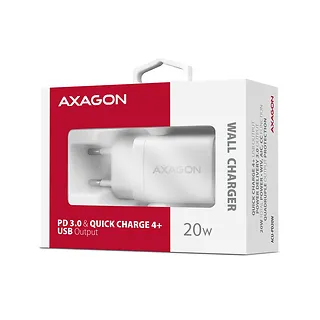 AXAGON ACU-PD20W Ładowarka sieciowa PD 20W, 1x port USB-C, PD3.0/QC3.0/AFC/FCP/Apple Biała