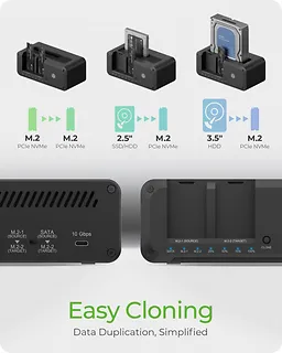 IcyBox Stacja dokująca IB-2924MSCL-C31 Docking & CloneStation                    1x 2,5"/3,5" do 1x M.2 NVMe & M.2 NVMe do M.2 NVMe