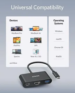 Anker USB-C Hub 3w1 4K HDMI szary