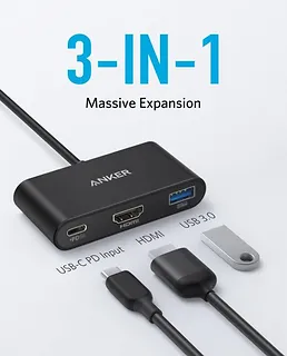 Anker USB-C Hub 3w1 4K HDMI szary