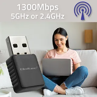 Qoltec Adapter bezprzewodowy Ultra szybki DUAL mini WiFi  2 x 2dBi       Standard AC | 1300Mbps