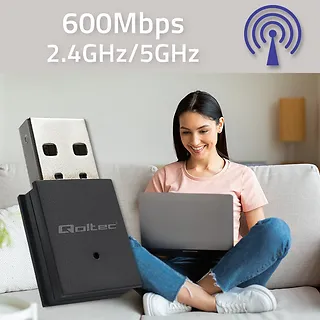 Qoltec Adapter bezprzewodowy Ultra szybki mini WiFi Standard AC | BT 4.0USB | 600Mbps