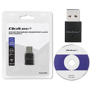 Qoltec Adapter bezprzewodowy Ultra szybki mini WiFi Standard AC | BT 4.0USB | 600Mbps