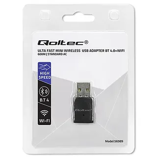 Qoltec Adapter bezprzewodowy Ultra szybki mini WiFi Standard AC | BT 4.0USB | 600Mbps