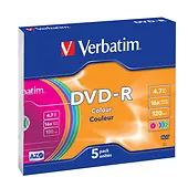 Verbatim DVD-R 16x 4.7GB 5P Slim Colour     43557