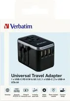 Verbatim Ładowarka i adapter podróżny UTA-04 49546  PD 61W, QC 3.0, 2x USB-C, 3x USB-A