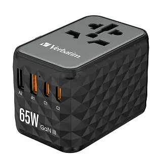 Verbatim Adapter podróżny UTA-05 32120 ładowarka GaN 65W 180 krajów, 2x USB-C, 2x USB-A, PD 65W, QC 4+