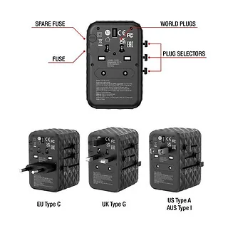 Verbatim Adapter podróżny UTA-05 32120 ładowarka GaN 65W 180 krajów, 2x USB-C, 2x USB-A, PD 65W, QC 4+