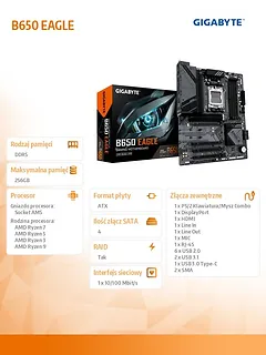 Gigabyte Płyta główna B650 EAGLE AM5 4DDR5 HDMI/DP ATX