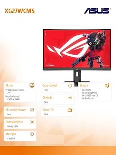 Asus Monitor 27 cali XG27WCMS ROG FHD 280Hz HDMI