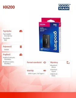 GOODRAM Dysk SSD HX200 500GB USB-C+A 1500/900MB/s czarny