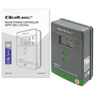 Qoltec Solarny regulator ładowania MPPT z czujnikiem temperatury  20A | 12V / 24V | LCD | 2 x USB