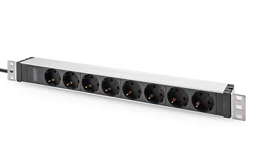 Digitus Listwa zasilająca PDU 19" Rack, 8x gniazdo ze stykami ochronnymi unischuko 16A/230V, 1x wtyczka IEC C20, 16A, przewód zasilający 2 m, Aluminiowa