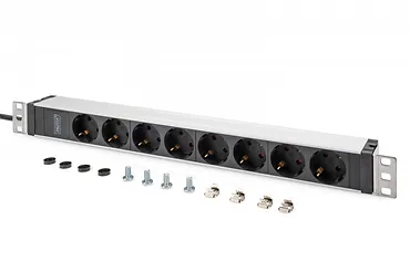 Digitus Listwa zasilająca PDU 19" Rack, 8x gniazdo ze stykami ochronnymi unischuko 16A/230V, 1x wtyczka IEC C20, 16A, przewód zasilający 2 m, Aluminiowa