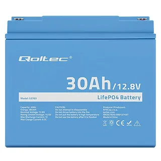 Qoltec Akumulator LiFePO4 Litowo-Żelazowo-Fosforanowy | 12.8V | 30Ah |  384Wh | BMS