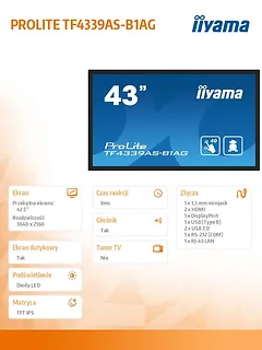 IIYAMA Monitor 43 cale TF4339AS-B1AG,IPS,4K,HDMIx2,DP,RJ45,3xUSB,40pkt,      ANDROID,24/7