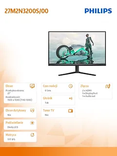 Philips Monitor 27M2N3200S 27 cali IPS 180Hz HDMIx2 DP