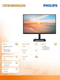 Philips Monitor 27E1N1800AE 27 cali IPS 4K HDMIx2 DP HAS Głośniki