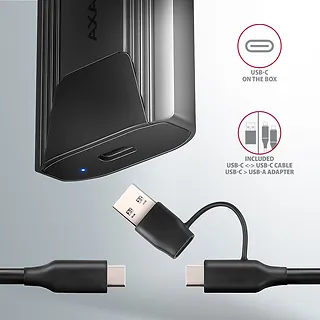 AXAGON EEM2-GTS2 Obudowa zewnętrzna aluminiowa bezśrubowa USB-C 3.2 Gen 2 M.2 NVMe & SATA SSD + USB-A - USB-C redukcja