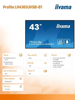 IIYAMA Monitor 43 cale LH4365UHSB-B1 24/7, IPS, ANDROID 11, 4K, 800cd, iiSignage2, SDM, 2x HDMI, DP, 2x USB,2x 10W, RJ45, WiFi, 4/32GB, PION/POZIOM, 400x400(vesa)