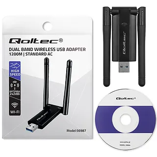 Qoltec Szybki bezprzewodowy adapter USB DUAL Wi-Fi 2 x 2dBi | Standard  AC | USB 3.0 | 1200Mbps