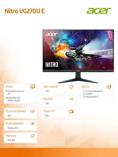 Acer Monitor 27 cali Nitro VG270UEbmiipx WQHD/IPS/100Hz