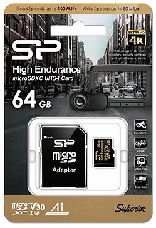 Silicon Power Karta pamięci microSDXC High Endurance 64GB V30 UHS-1 U3 A1 24/7 + ADAPTER microSD-SD