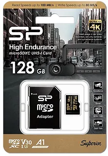 Silicon Power Karta pamięci microSDXC High Endurance 128GB V30 UHS-1 U3 A1 24/7 + ADAPTER microSD-SD