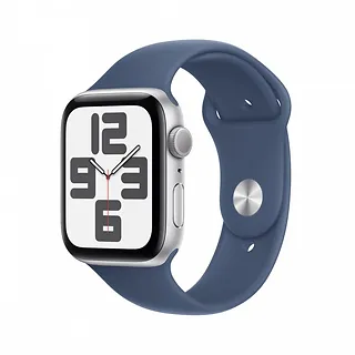 Apple Watch SE GPS, koperta 40 mm z aluminium w kolorze srebrnym z paskiem sportowy w kolorze denim - rozmiar S/M