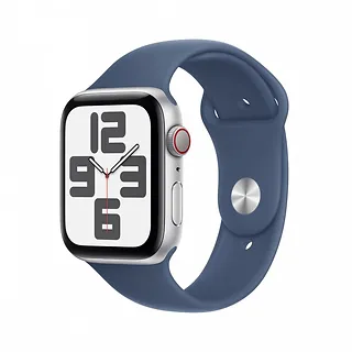 Apple Watch SE GPS + Cellular, koperta 40 mm z aluminium w kolorze srebrnym z paskiem sportowym w kolorze denim - rozmiar M/L