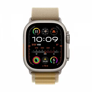 Apple Watch Ultra 2 GPS + Cellular, koperta 49 mm z tytanu w kolorze naturalnym z opaską Alpine S w kolorze beżowym