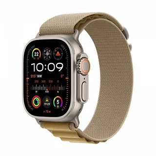 Apple Watch Ultra 2 GPS + Cellular, koperta 49 mm z tytanu w kolorze naturalnym z opaską Alpine L w kolorze beżowym