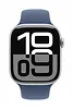 Apple Watch Series 10 GPS, koperta 42 mm z aluminium w kolorze srebrnym z paskiem sportowym w kolorze denim - rozmiar S/M